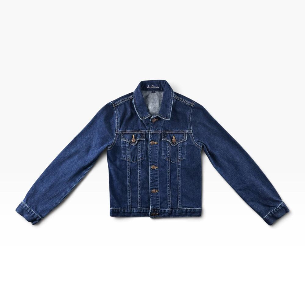 Vintage Earl Jean Denim Trucker Jacket Womens Small Made USA Dark Blue